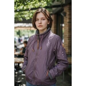 NAKETANO Women's Purple Coat Hooded Earthy Cotton Blend Oudoor Minimalist Sz M